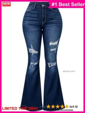 Women's Mid Rise Flare Bell Bottom Jeans Stretch Denim Tall